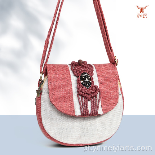 Bolsa Crossbody para Máscara de Ópera de Pequim em Linho Feito à Mão